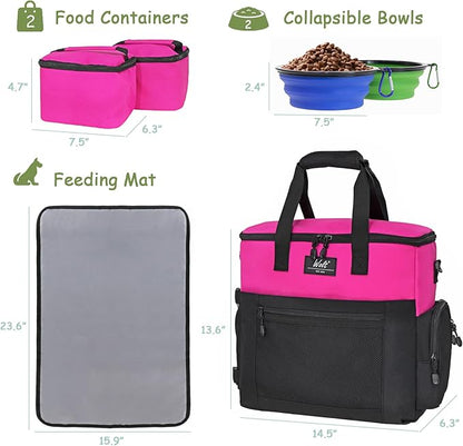 WOLT | Pet Travel Bag Kit for Dog Carrier & Travel, Includes 2 Food Containers + 2 Collapsible Bowls + 1 Placemat, Airline Approved Organizer for Pet Supplies Essentials Camping, Hiking, Weekend Away