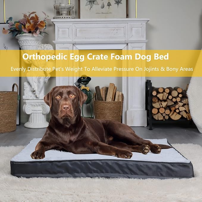 42 inch Dog Crate Bed Washable with Waterproof Inner Lining,Dog Mattress for Crate Large Breed Perfect for Pet Up to 100lbs,Egg Crates Foam Pad Replacement Dog Beds Suitable for 42 x 28 inch Dog Crate