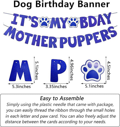 Dog Birthday Party Supplies, LMSHOWOWO Multi Sizes Dog Birthday Bandana Boy Dog Birthday Hat Bow Tie Numbers It’s My Bday Mother Puppers Banner for Large Extra Large Dogs Pets (X-Large)