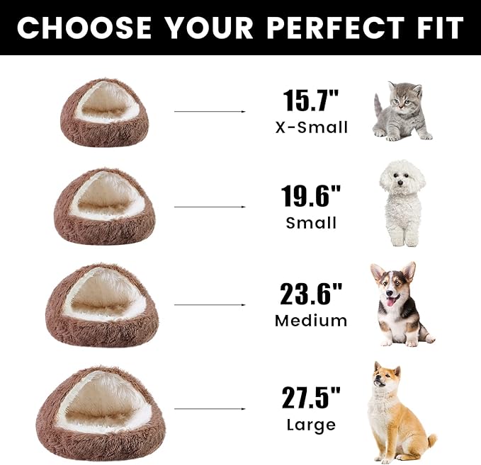 NOYAL Dog Bed Round Hooded Plush Cat Cave