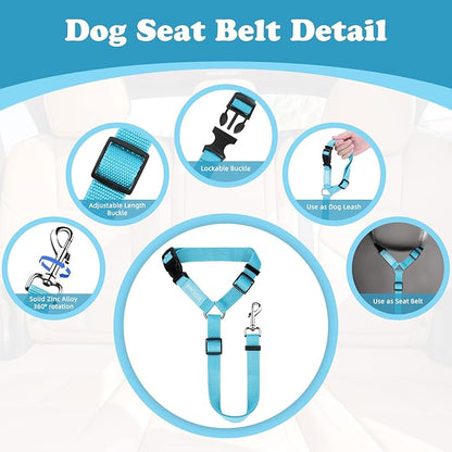 BWOGUE 2 Packs Dog Cat Safety Seat Belt Strap Car Headrest Restraint Adjustable Nylon Fabric Dog Restraints Vehicle Seatbelts Harness