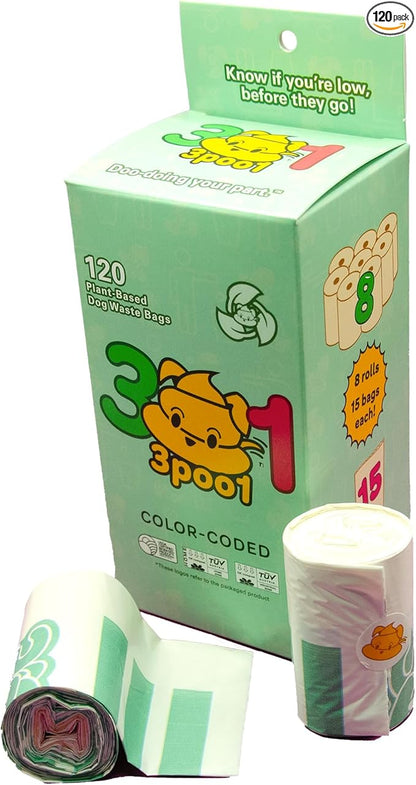 Color-Coded Dog Poop Bags 120 bags (8 rolls)