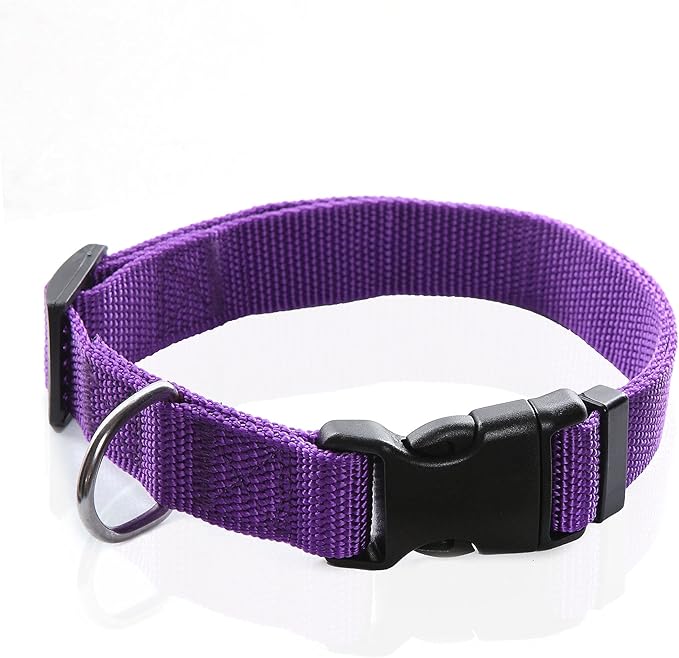 Adjustable Nylon Dog Collar, pet collar 1 Inch 3/4 Inch 5/8 Inch Wide, for Large medium Small Dogs (L(1" x 16-23"), PURPLE)