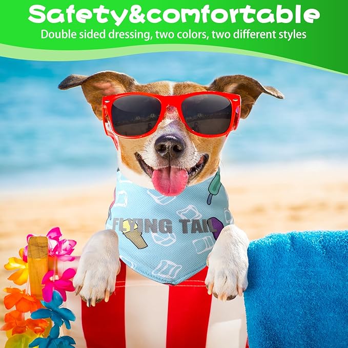 Dog Summer Cool Down Bandana, 3 Layers Special Cooling Materials, Using Water Cool Down, Reversible and Wet Reveal Ice Bandana, Cooling Reflective Dog Bandana (Ice Cream.L)