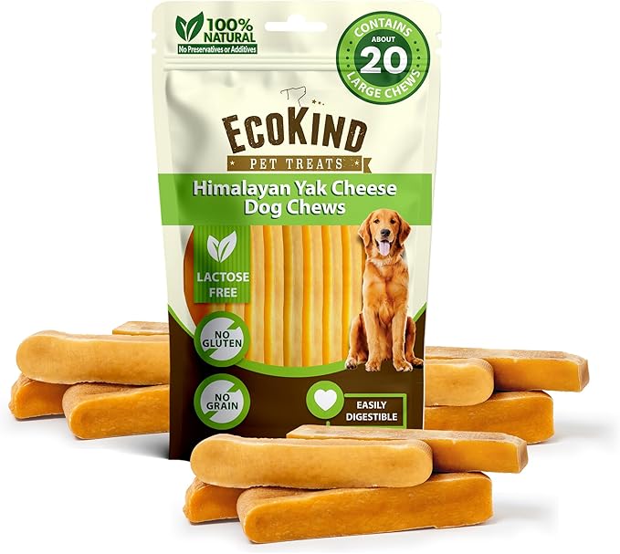 EcoKind Premium Gold Yak Cheese Himalayan Dog Chews, Dog Treats Large Breed, All Natural, High Protein, for Aggressive Chewers, Large - 20+ Chews (5 lb)