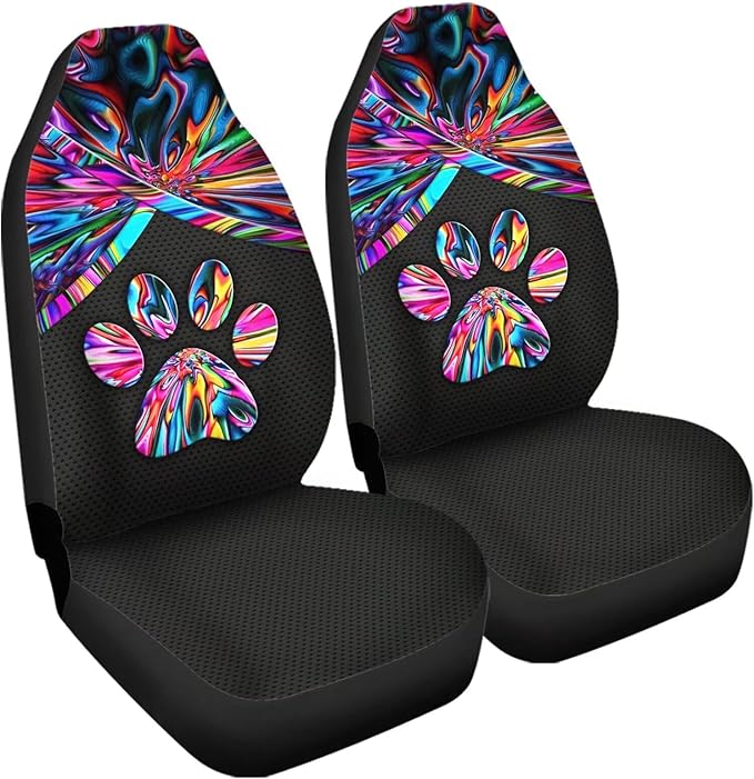 Colorful Trippy Dog Paw Pattern Bucket Seats Protector Set of 2