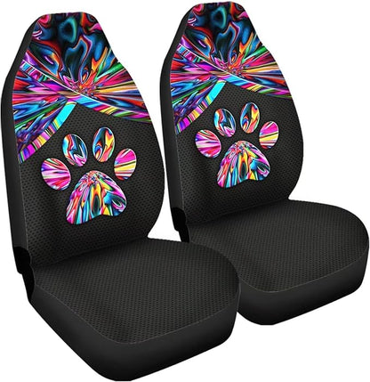 Colorful Trippy Dog Paw Pattern Bucket Seats Protector Set of 2