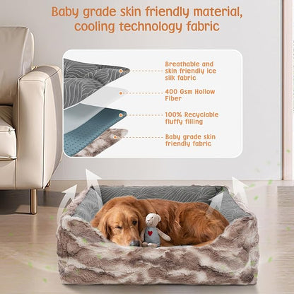 2 in 1 Dog Bed Washable Pet Cooling Beds for Large Medium Small Dogs Cats Orthopedic Reversible Washable Sofa Rectangle Durable Puppy Cuddler Soft Calming Sleeping Bed