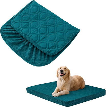 Dog Bed Covers Replacement Washable - Waterproof Dog Bed Covers Quilted, Water Absorbable Pet Puppy Bed Cover for Dog Cat, Cover Only 40Lx32Wx6H Inches PeacockGreen