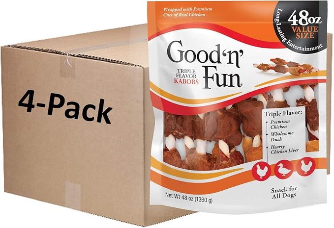 Good'n'Fun Good ’n’ Fun Triple Flavor Kabobs 48 Ounce, Rawhide Snack for All Dogs, 48 Oz (Pack of 4)