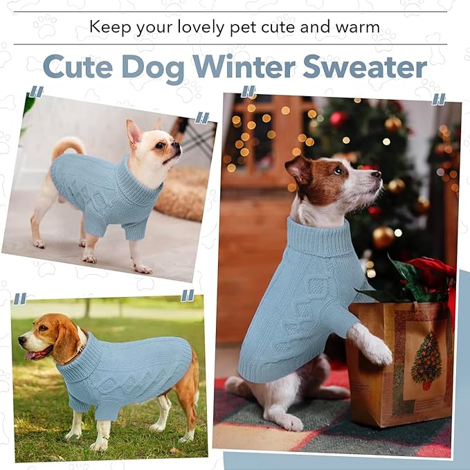 Small Dog Knit Sweater, Fall Puppy Sweaters Boys Girls, Dog Sweatershirt with Harness Hole, Halloween Sweater for Small Dogs, Thick Pullover Doggie Costumes for Toy Poodle, Yorkie, Sky Blue S