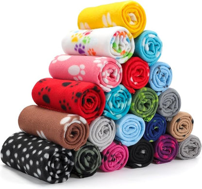 Eccliy 20 Pcs Puppy Blanket Pet Blanket Soft Fleece Dog Blankets Doggie Blanket Warm Felt Throw Blanket Sleep Mat Bed Covers Small Blankets for Puppy Pet Dogs Cat 20 Styles (Paw,39 x 27.5 Inch)