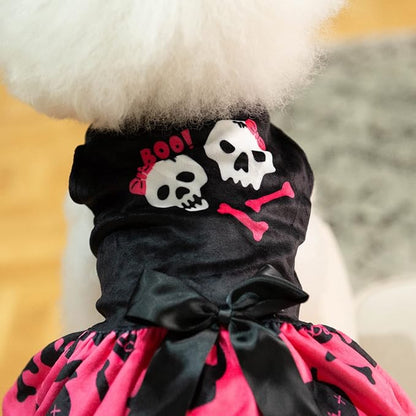 CuteBone Halloween Skulls Dog Dress Velvet for Small Dogs Girl Puppy Dresses Pink Dog Clothes CVA02S-D