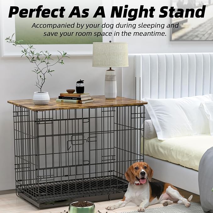 Dog Crate Topper Wood 36 Inch Dog Crate Topper Crate Table Topper Collapsible Dog Kennel Topper for Decorative Dog Crate, Suitable for 36 Inch Wire Dog Crate (Furniture Style, Brown)