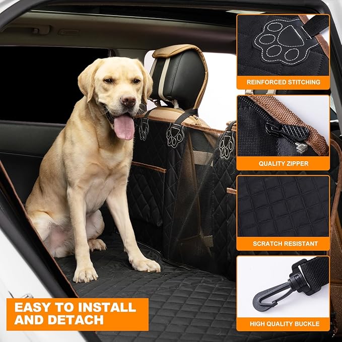 Dog Car Seat Cover with Sturdy Hard Bottom 400lb Capacity,