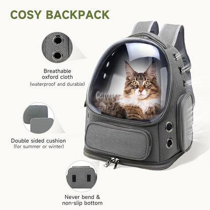 Cat Backpack Carrier, Breathable Cat Carrier Large Space Bubble Pet Backpack for Kitty Small Dog up to 12lbs, Transparent & Foldable Pet Carrier for Travel Hiking