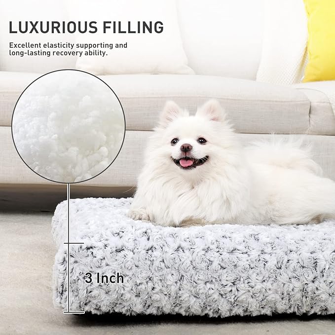 KSIIA Washable Dog Bed Deluxe Plush Dog Crate Beds Fulffy Comfy Kennel Pad Anti-Slip Pet Sleeping Mat for Large 29" x 21", Gray