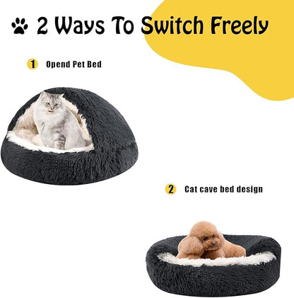 Round Hooded Cat Bed & Dog Bed with Cover Cave 16inch x 16inch)