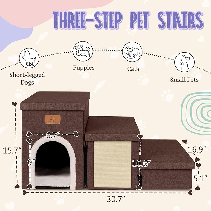 downluxe Dog Stairs for Small Dogs (3-Step Pet