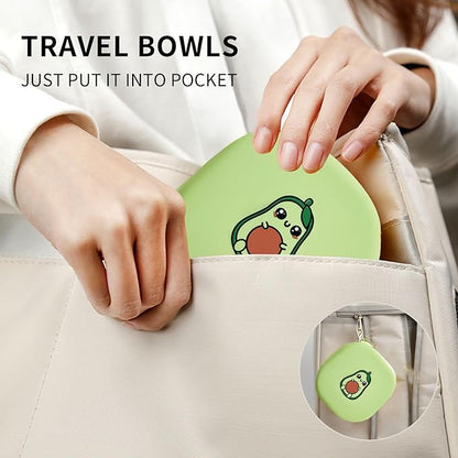 Travel Twin Pet Bowls for Cats or Dogs, Collapsible Silicone Bowls for Food and Water Feeding, Foldable Zip Up Oxford Cloth Carry Case with Carabiner Clip, Portable Hiking Cat Bowl