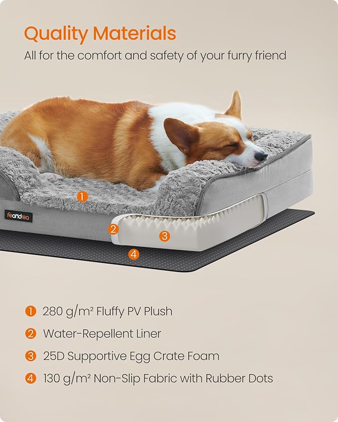 Feandrea Orthopaedic Dog Bed for Medium Dogs 28 x 23 x 6.5 Inches, UPGW251G01