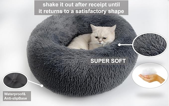Calming Cat Bed for Indoor Cats 16 inches (16", Dark