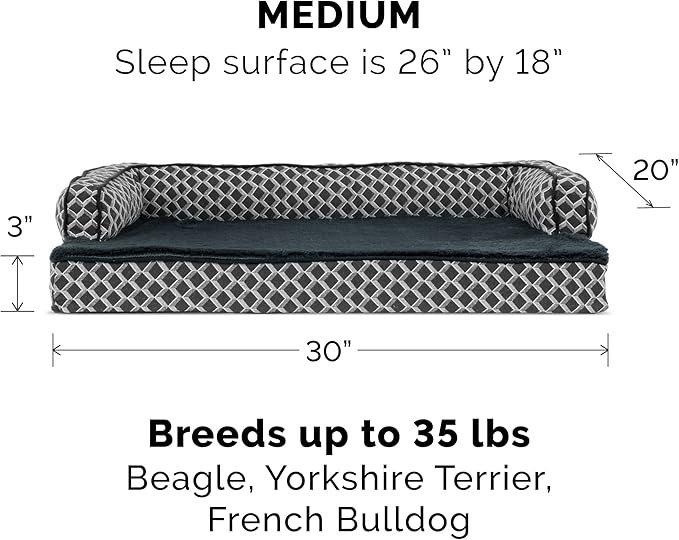 Furhaven Orthopedic Dog Bed for Medium/Small Dogs w/ Removable Bolsters & Washable Cover 35 lbs