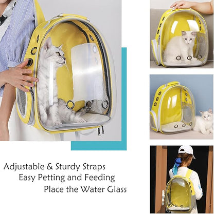 Cat Backpack Carrier Expandable Ventilate Transparent Pet Dog Backpack for Large Cats Hiking, Travel, Outdoor, Airline-Approved Space Capsule Backpack (Yellow)