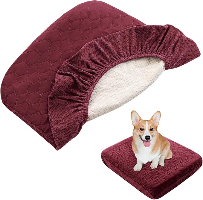 nanbowang Waterproof Dog Bed Covers Replacement Washable Pet Hair Easy to Remove (32x44x6, Burgundy)
