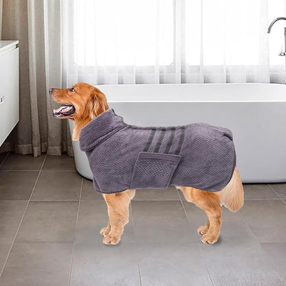 Geyecete Dog Bathrobe Towel Dog Drying Coat-Dry Fast Dog Bag-Pineapple Grid Fast Drying Super Absorbent Pet Dog Cat Bath Robe Towel-Gray-S