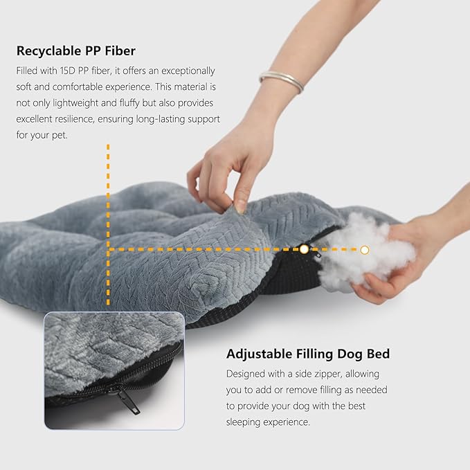 Small Dog Bed for Crate Washable Extra Soft 24 inch Dog Crate Bed with Anti-Slip Bottom Puppy Sleeping Pad for Small Breeds Dogs up to 25 lbs 24" x 18",Dark Grey