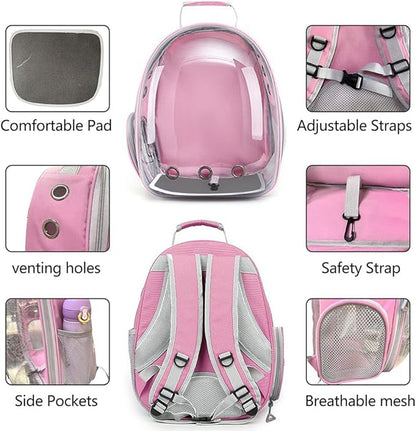 Pet Backpack Carrier with Harness Backpack with Bubble Clear Front for Cats, Small Dogs, Bunnies etc with Harness Included, Pet Carrier for Traveling, Walking, Hiking and Outdoor Activities