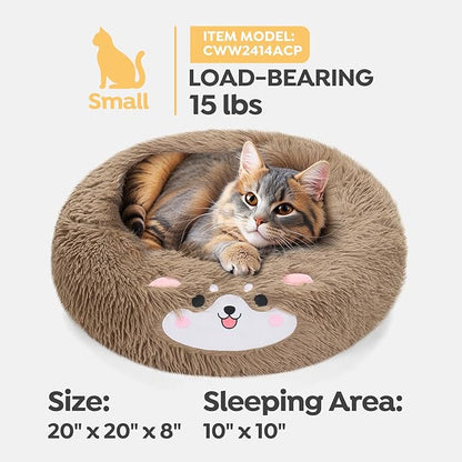 Veehoo Donut Calming Cat Dog Beds for Small Dogs Cat-Round Cute Small Cat Bed Pet Bed 20" Camel