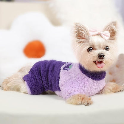 Dog Pjs for Small Dogs Chihuahua Yorkie Clothes Fleece Warm Puppy Pajamas Sweater Onesie Pink Pet Clothes Outfit Apparel (Purple