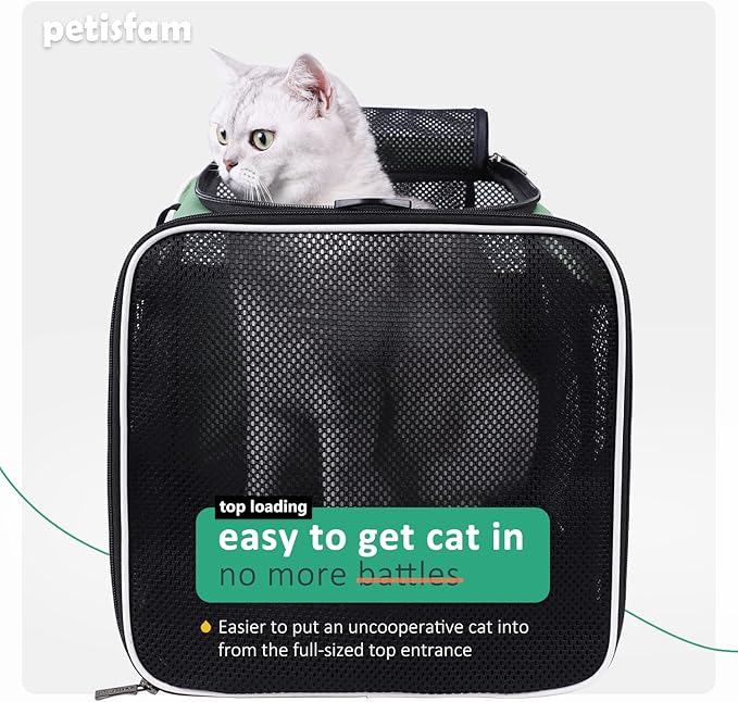 petisfam Easy Load Pet Carrier for Large, Medium Cats, 2 Cats and Small Dogs with Comfy Bed. Easy to Get Cat in, Escape Proof, Easy Storage, Washable, Safe and Comfortable for Vet Visit and Car Ride