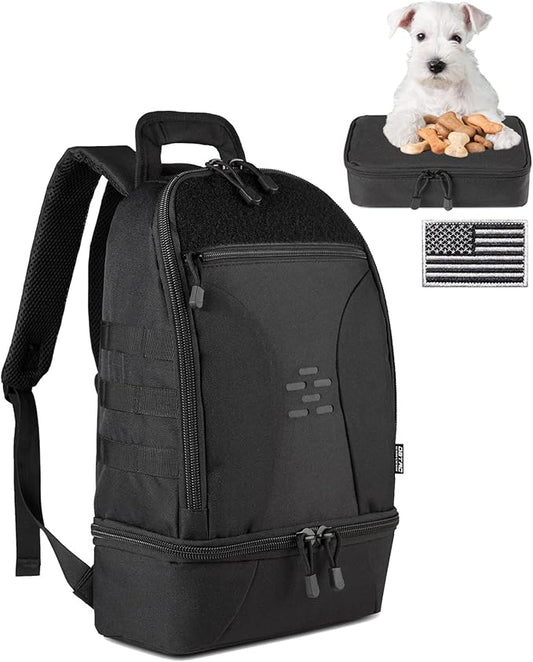 DBTAC Tactical Pet Travel Bag Small | Compact Pet Supplies Backpack for Small Dogs Cats Road Trip Outdoor Travel w/Insulated Pocket & 1x Lined Food Carrier, Black