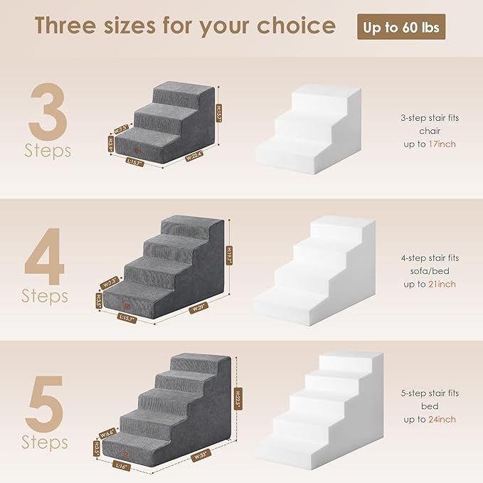 EHEYCIGA Dog Stairs for Small Dog 15.7”H 3-Step Slope
