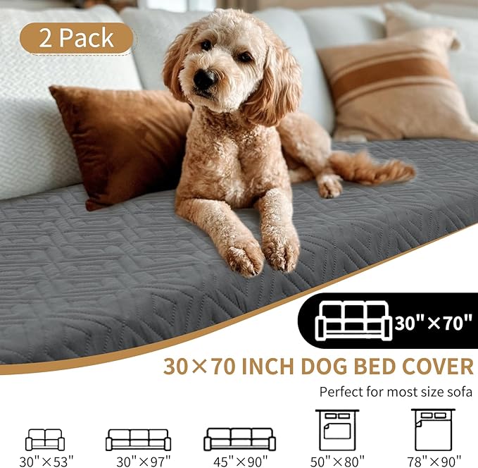 2 Packs Waterproof Dog Bed Cover,Pet Blanket Furniture Sofa Couch Cover,30x70 Inch Anti-Slip Pet Bed Mat Furniture Protector Washable Reusable for Most Cats,Dogs,Pets(2 Pcs-Grey/Beige)