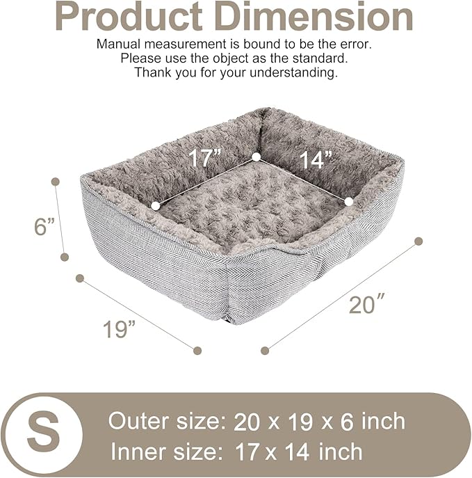 FURTIME Dog Bed for Large Medium Small Dogs Soft Washable Pet Bed Orthopedic Dog Sofa Bed Breathable Rectangle Sleeping Bed Anti-Slip Bottom(20''