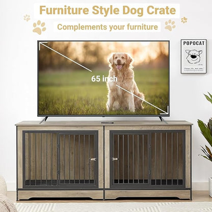 Rovibek 75'' Double Dog Crate Furniture for 2 Large Dogs