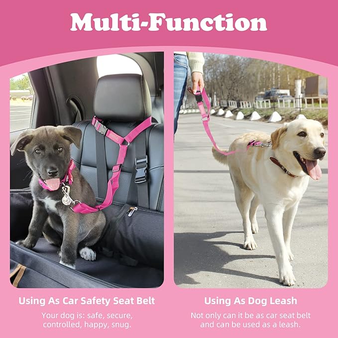 BWOGUE 2 Packs Dog Cat Safety Seat Belt Strap Car Headrest Restraint Adjustable Nylon Fabric Dog Restraints Vehicle Seatbelts Harness