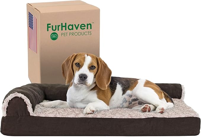 Furhaven Cooling Gel Dog Bed for Medium/Small Dogs w/ Removable Bolsters & Washable Cover 35 lbs