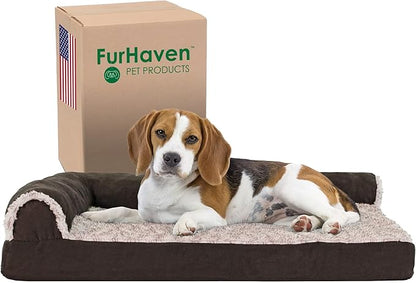 Furhaven Cooling Gel Dog Bed for Medium/Small Dogs w/ Removable Bolsters & Washable Cover 35 lbs