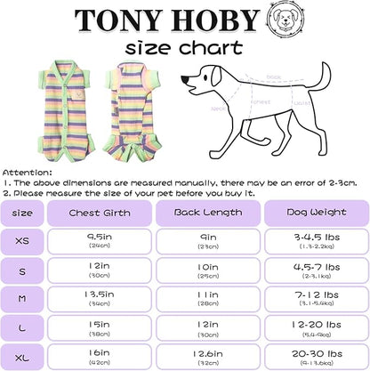 TONY HOBY Dog Pajamas, Dog 4 Legged Pajamas Jumpsuit with Rainbow Stripe, Female Dog Pajamas Pet Clothes for Small Medium Size Dog (Green&Yellow, Girl, XL)