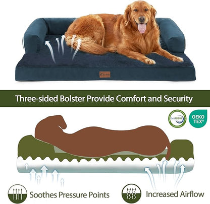 XXL Dog Bed with Bolsters, Orthopedic Dog Beds for Extra Large Dogs, Waterproof Dog Beds XLarge, Memory Foam Dog Bed with Removable Washable Cover, Nonskid Bottom (XX-Large,Navy Blue)