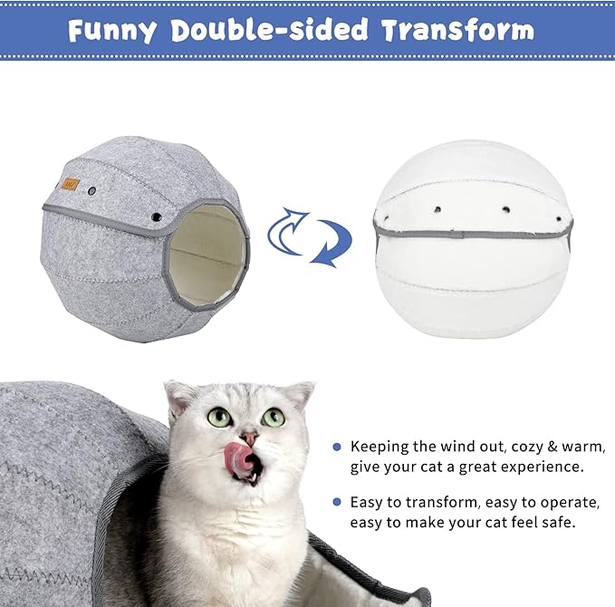 AMJ K·1 Cute Shell Cat Bed House Indoor, Cat Toys Ball Interactive - Soft Cat Cave & Foldable Pet Tunnel Tube Condos, as a Multi-Function Fun Toy Bed for Puppy Dogs & Cats (White)