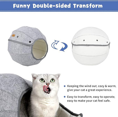 AMJ K·1 Cute Shell Cat Bed House Indoor, Cat Toys Ball Interactive - Soft Cat Cave & Foldable Pet Tunnel Tube Condos, as a Multi-Function Fun Toy Bed for Puppy Dogs & Cats (White)