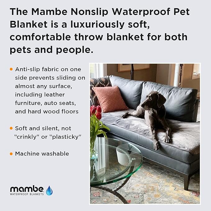 Mambe Non-Slip Pet Blanket Medium, Charcoal and Silver - Soft and Silky Waterproof Throw - Machine Washable Fleece - for Protecting Furniture from Stains - for Dog and Pet Fur