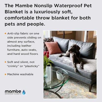 Mambe Non-Slip Pet Blanket Small, Charcoal and Silver - Soft and Silky Waterproof Throw - Machine Washable Fleece - for Protecting Furniture from Stains - for Dog and Pet Fur