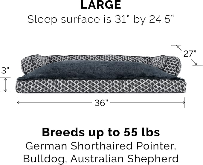 Furhaven Pillow Dog Bed for Large/Medium Dogs w/ Removable Bolsters & Washable Cover